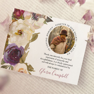 Elegant Watercolor Blooms Photo Sympathy   Funeral Thank You Card