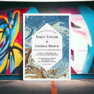 Elegant Watercolor Blue Abstract Artistic Wedding Invitation