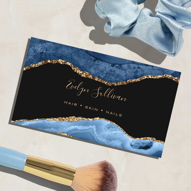elegant watercolor blue and gold agate business card (Creator Uploaded)