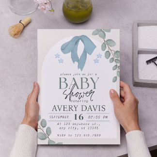Elegant Watercolor Blue Baby Shower Invitation
