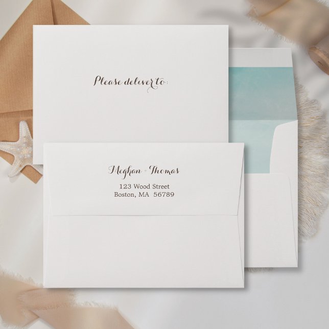 Elegant Watercolor Blue Beach Self-Addressed Envelope (Creator Uploaded)