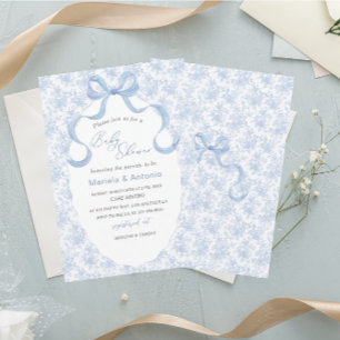 Elegant Watercolor Blue Bow Boy Baby Shower Invitation