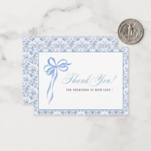 Elegant Watercolor Blue Bow ribbon Baby shower Card