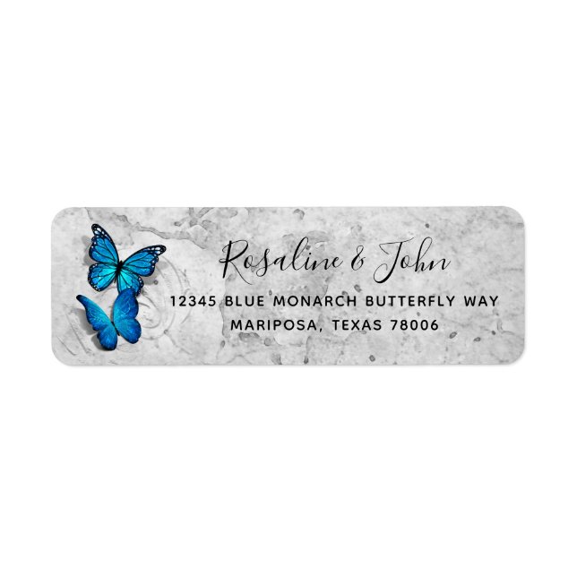 Elegant Watercolor Blue Butterfly Return Address (Front)