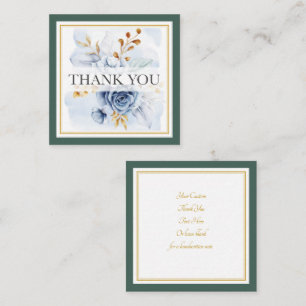 Elegant Watercolor Blue Floral  and Gold Thank You Card