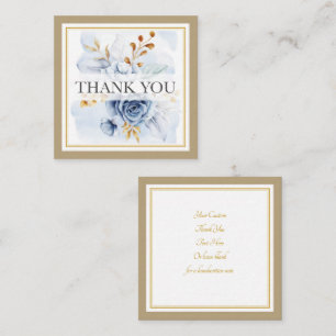 Elegant Watercolor Blue Floral  and Gold Thank You Card
