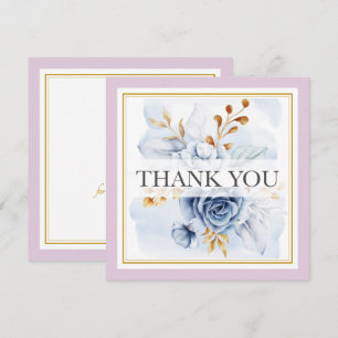 Elegant Watercolor Blue Floral  and Gold Thank You Card