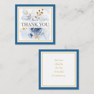 Elegant Watercolor Blue Floral  and Gold Thank You Card