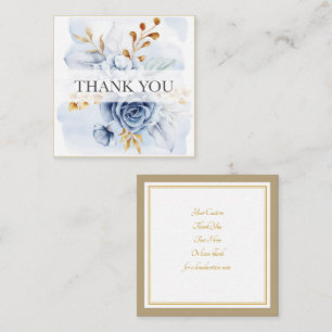 Elegant Watercolor Blue Floral  and Gold Thank You Card