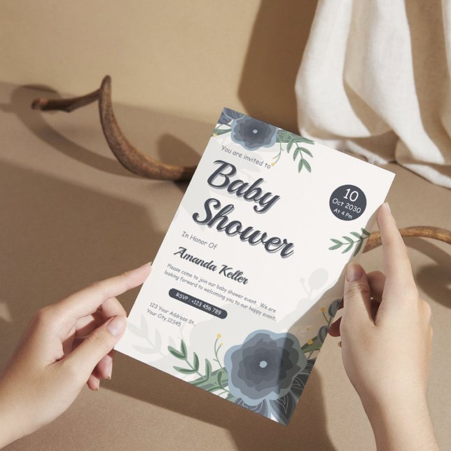 Elegant Watercolor Blue Floral Baby Shower Invitation (Creator Uploaded)