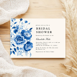 Elegant Watercolor Blue Floral Bridal Shower  Invitation