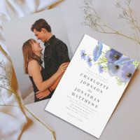Elegant Watercolor Blue Floral Photo Wedding