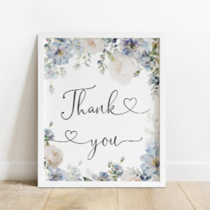 Elegant Watercolor Blue Floral Thank You Poster