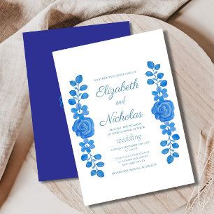 Elegant watercolor blue floral wedding Invitation