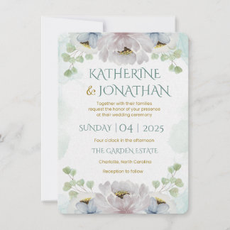 Elegant Watercolor Blue Floral Wedding Invitation 