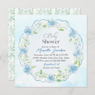 Elegant Watercolor Blue Flowers Baby Shower Invitation