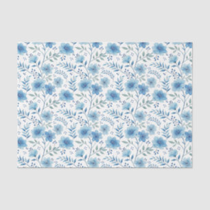 Elegant Watercolor Blue Flowers Decoupage Tissue Paper
