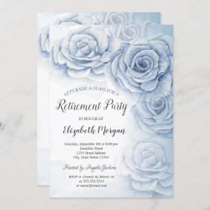 Elegant Watercolor Blue Flowers Retirement Invitation