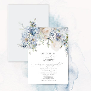 Elegant Watercolor Blue Garden Engagement Invitation