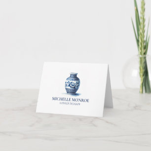 Elegant Watercolor Blue Ginger Jar Interior Design Card