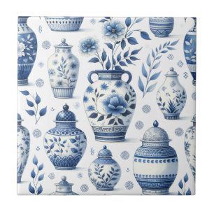 Elegant Watercolor Blue Ginger Jar Pattern Tile