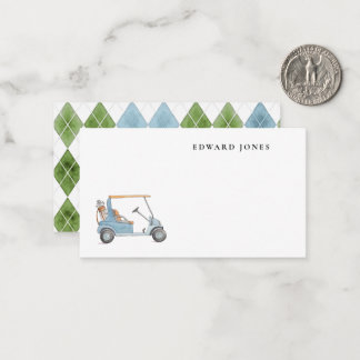Elegant Watercolor Blue Golf cart Little Card