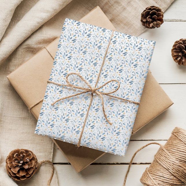 Elegant Watercolor Blue Greenery Wrapping Paper (Creator Uploaded)