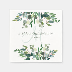 Elegant Watercolor Blue Gum Eucalyptus Monogram Napkin