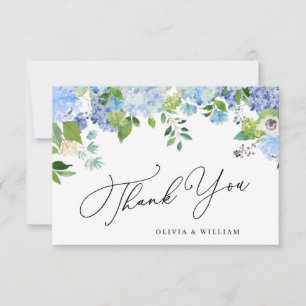Elegant Watercolor Blue Hydrangea 3 Photo Thank You Card