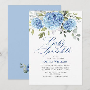 Elegant Watercolor Blue Hydrangea Baby Sprinkle Invitation