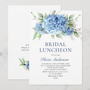 Elegant Watercolor Blue Hydrangea BRIDAL LUNCHEON Invitation