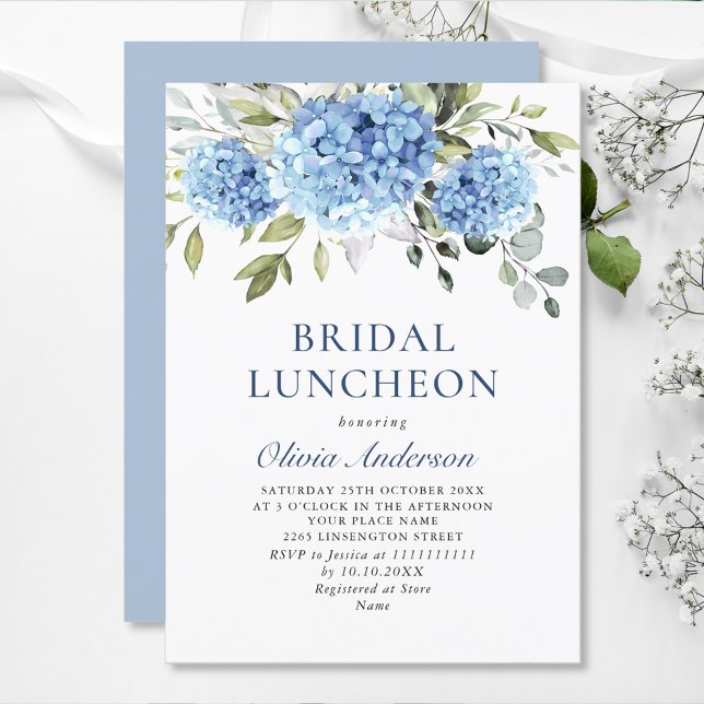Elegant Watercolor Blue Hydrangea BRIDAL LUNCHEON Invitation (Creator Uploaded)