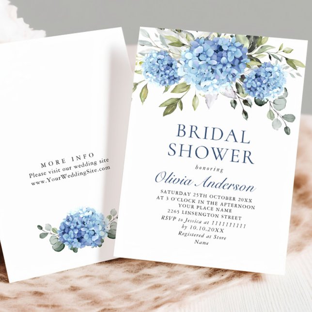Elegant Watercolor Blue Hydrangea BRIDAL SHOWER Invitation (Creator Uploaded)