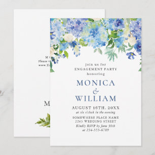 Elegant Watercolor Blue Hydrangea ENGAGEMENT PARTY Invitation