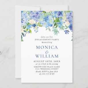 Elegant Watercolor Blue Hydrangea ENGAGEMENT PARTY Invitation