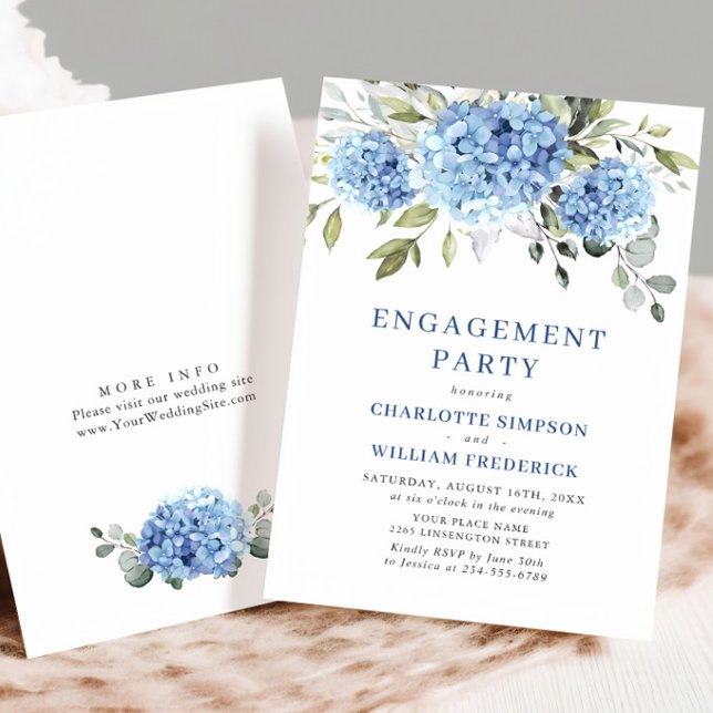 Elegant Watercolor Blue Hydrangea ENGAGEMENT PARTY Invitation (Creator Uploaded)