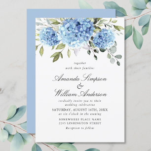 Elegant Watercolor Blue Hydrangea Floral Wedding Invitation