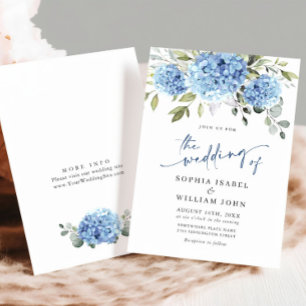 Elegant Watercolor Blue Hydrangea Floral Wedding Invitation