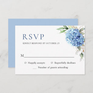 Elegant Watercolor Blue Hydrangea Floral Wedding RSVP Card