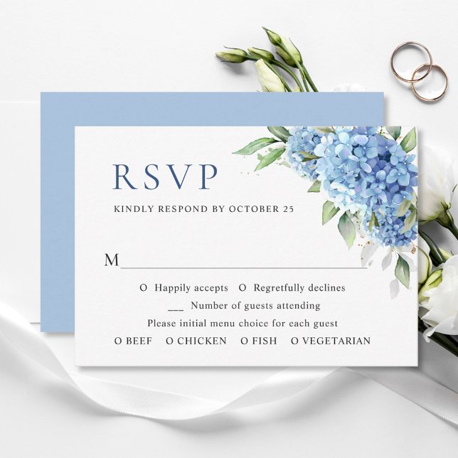 Elegant Watercolor Blue Hydrangea Floral Wedding RSVP Card (Creator Uploaded)