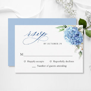 Elegant Watercolor Blue Hydrangea Floral Wedding RSVP Card