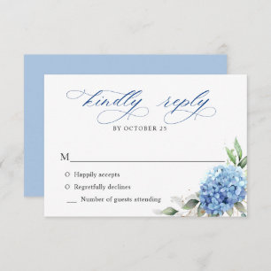 Elegant Watercolor Blue Hydrangea Floral Wedding RSVP Card
