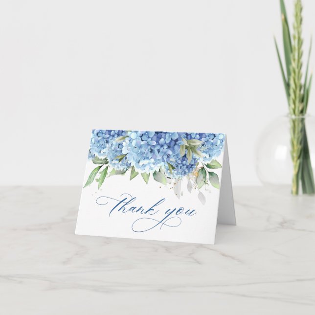 Elegant Watercolor Blue Hydrangea Flower Simple Thank You Card (Front)