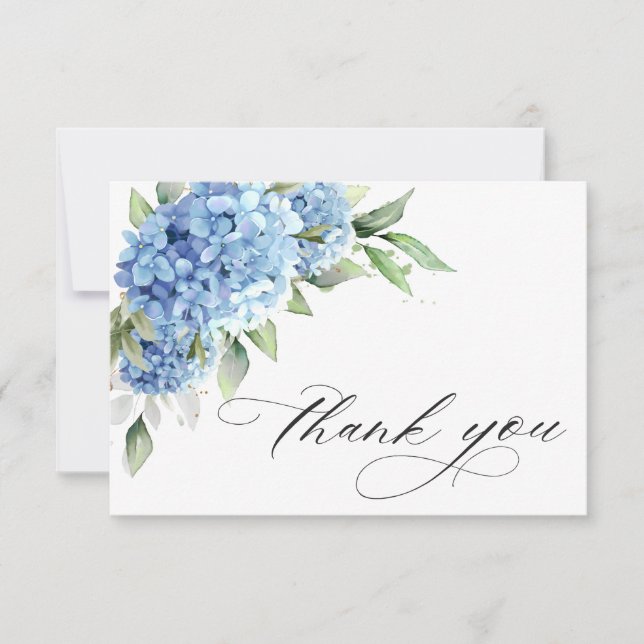 Elegant Watercolor Blue Hydrangea Flower Thank You (Front)