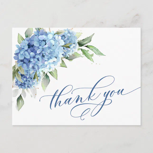 Elegant Watercolor Blue Hydrangea Flower Thank You Postcard | Zazzle.co.nz