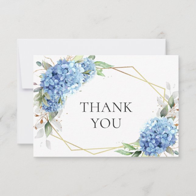 Elegant Watercolor Blue Hydrangea Flowers Simple  Thank You Card (Front)