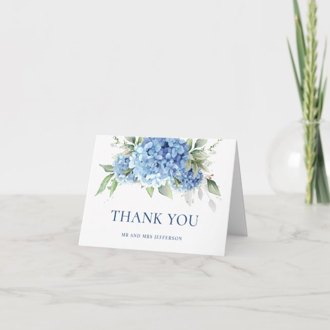 Elegant Watercolor Blue Hydrangea  Flowers Simple  Thank You Card (Front)