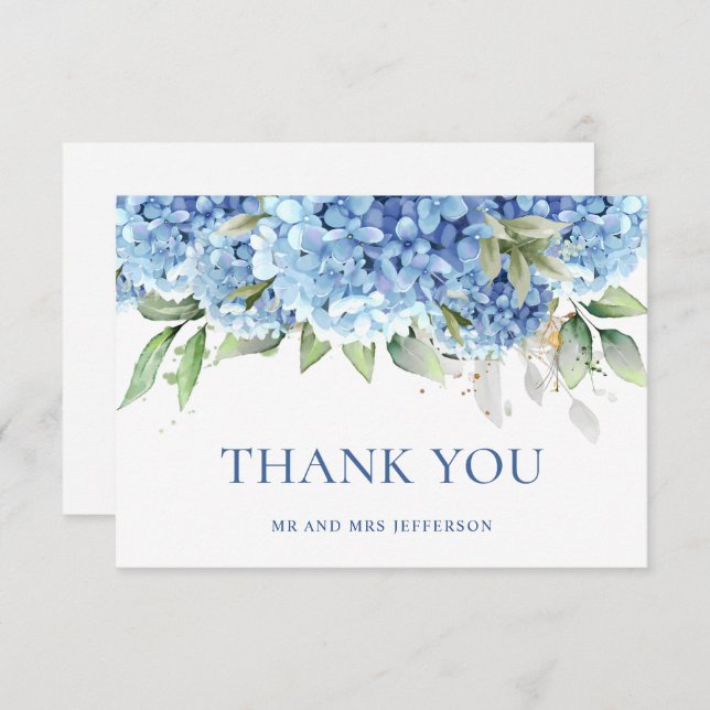 Elegant Watercolor Blue Hydrangea Flowers Simple  Thank You Card (Front/Back)