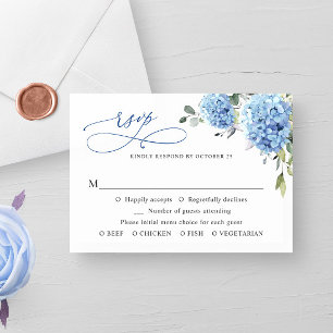 Elegant Watercolor Blue Hydrangea  Flowers Wedding RSVP Card