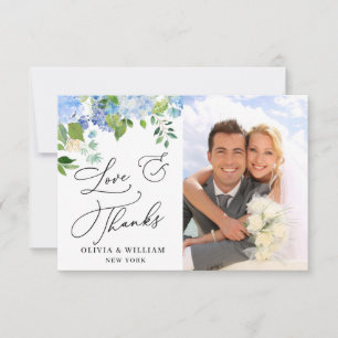 Elegant Watercolor Blue Hydrangea Photo Thank You Card